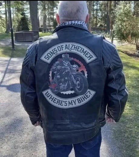 Canada Food Culture a man wearing a leather jacket with a motorcycle emblem on it