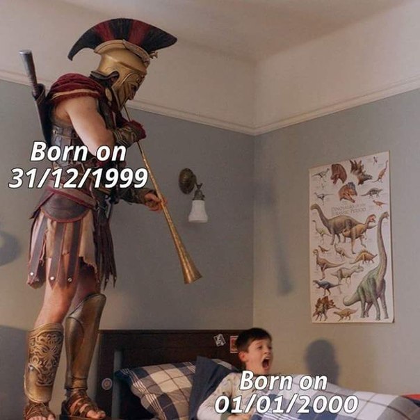 a man in a costume is standing on a bed