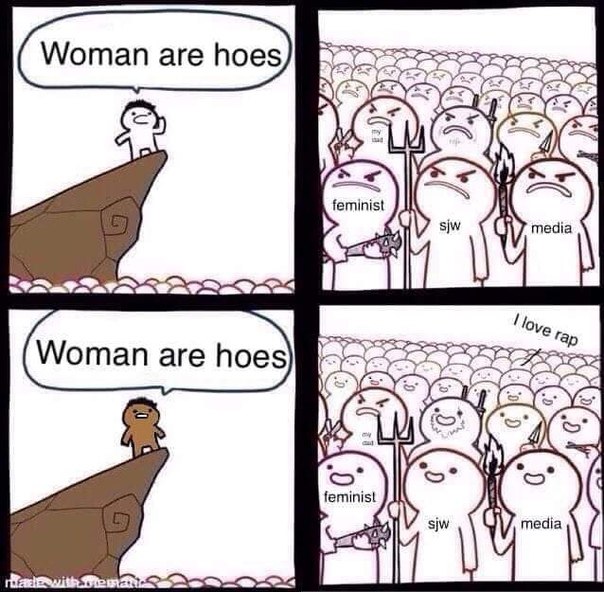 a cartoon of a woman who is in the middle of a crowd