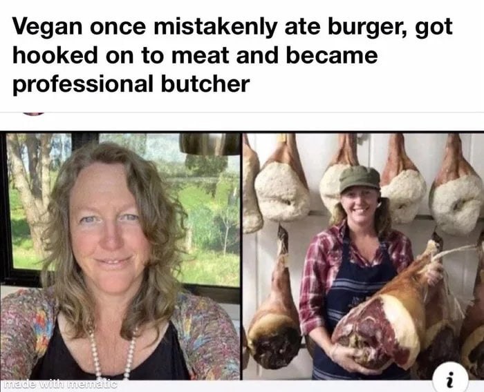 hooked onto meat: and. ‘became: professional butcher’