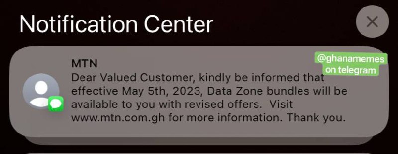 a text message that reads notification center