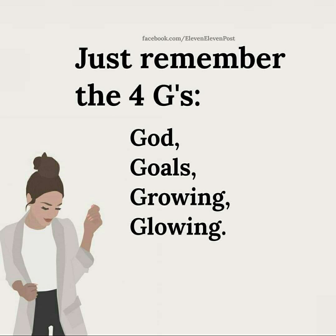a woman in a white shirt and black pants with the words just remember the 4 g s go,
